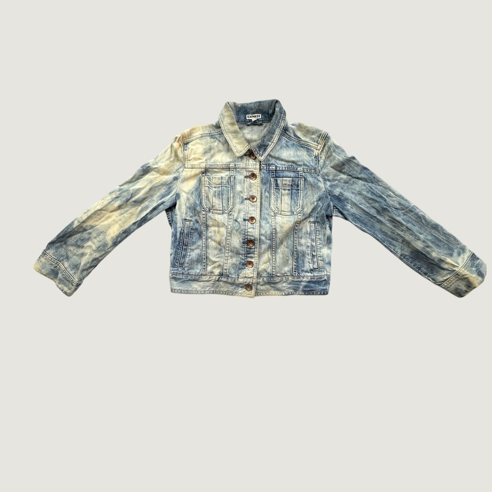 Express Acid Wash Denim Jacket Blue Vintage Style Button Up Womens Medium